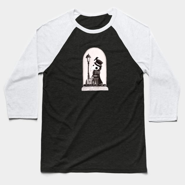 Plague Doctor in a Glass Bell Baseball T-Shirt by Marcies Art Place